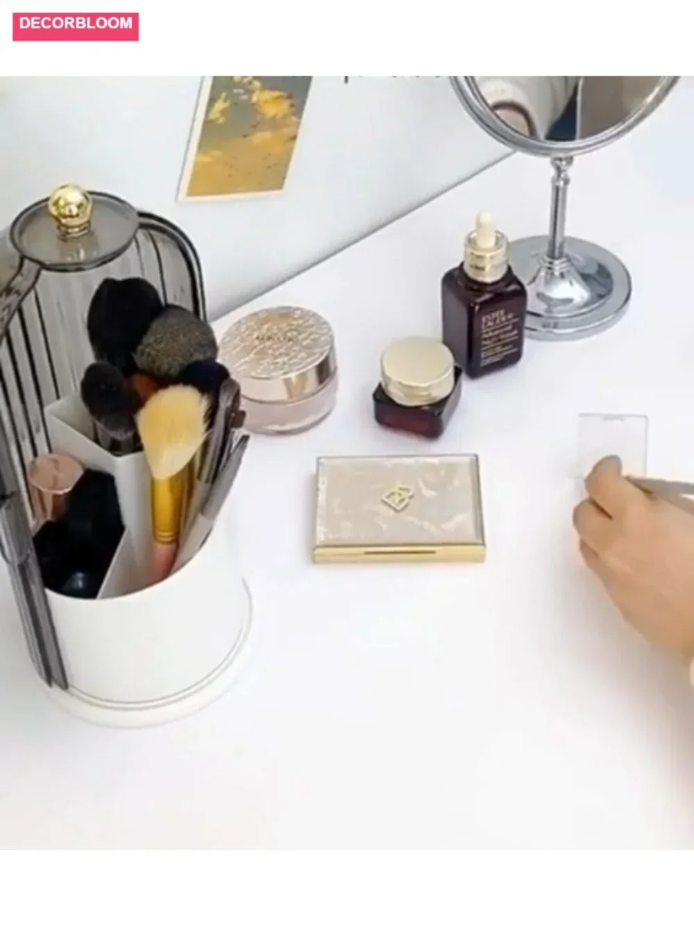 360 Rotating Makeup Brush Holder with Lid Dustproof Organizer